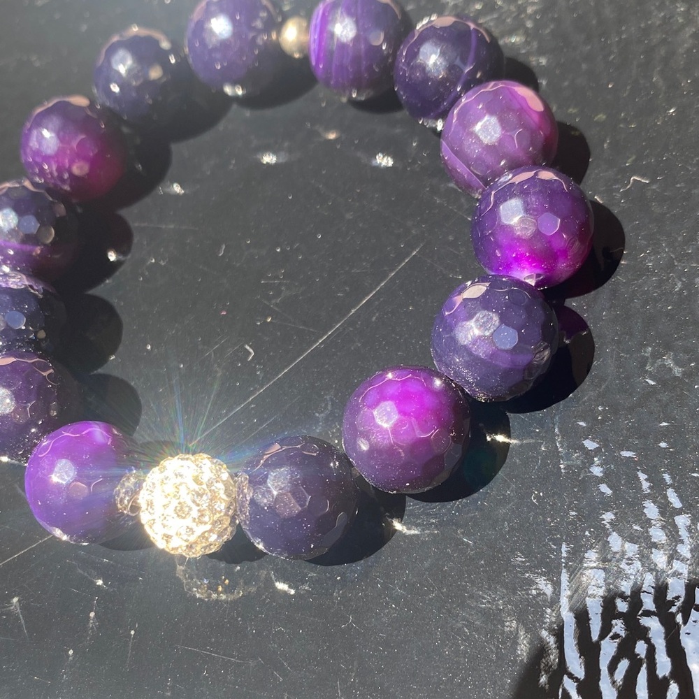 Elegant Purple and Silver Stretch Bracelet